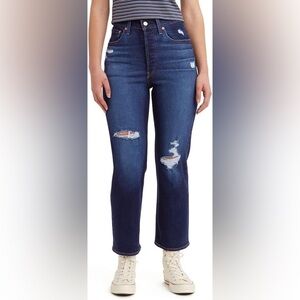 Levi’s Dark Wash Distressed Ribcage Straight Ankle Jeans W32L27